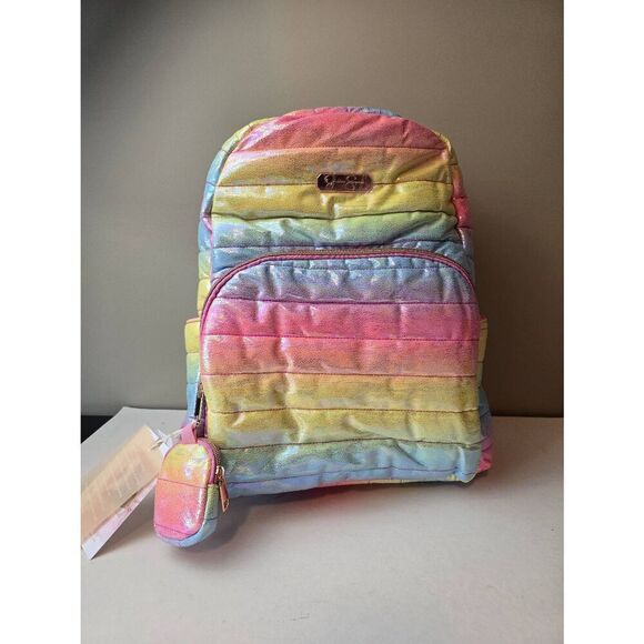 Jessica Simpson 2 pc Backpack Set Rainbow Puffer - Picture 1 of 12
